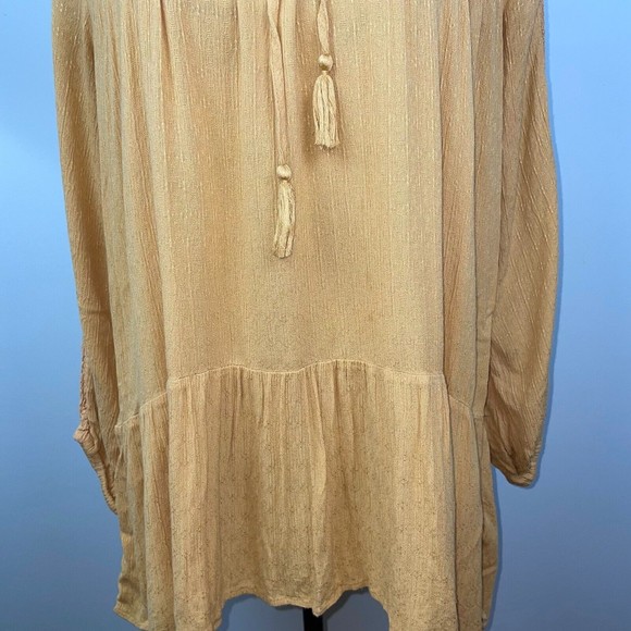 American Eagle Yellow Tunic Top Bohemian Lace Tassels Long Sleeved Womens Medium - Picture 3 of 9